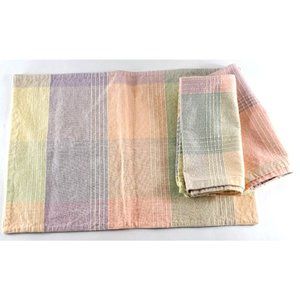 Pastel Plaid Placemat & Napkin Set 3 Pc Spring Easter Cotton Textured Stripes